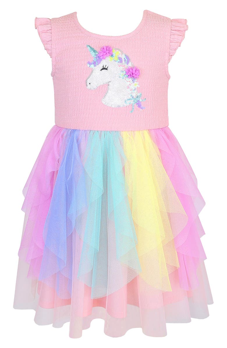 Zunie Kids' Unicorn Sequin Tulle Dress, Main, color, Pink Multi