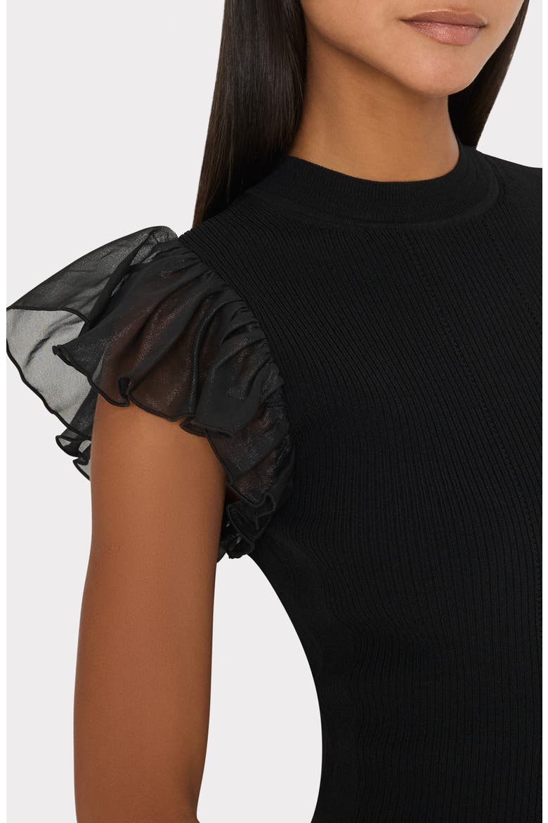 Chiffon Flutter Sleeve Top, Alternate, color, BLACK