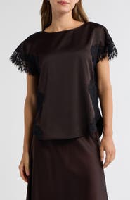 Anne Klein Lace Trim Satin Top