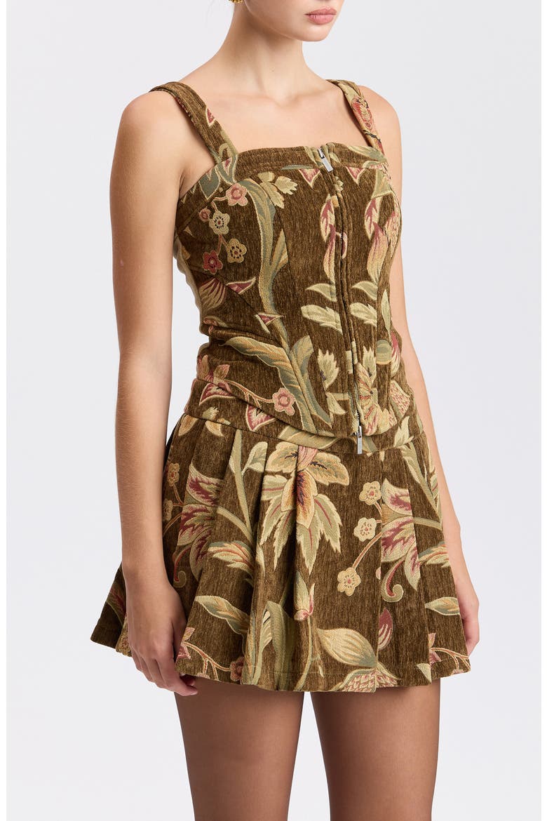 Floral Brocade Front Zip Corset Top, Alternate, color, BROWN FLORAL MULTI