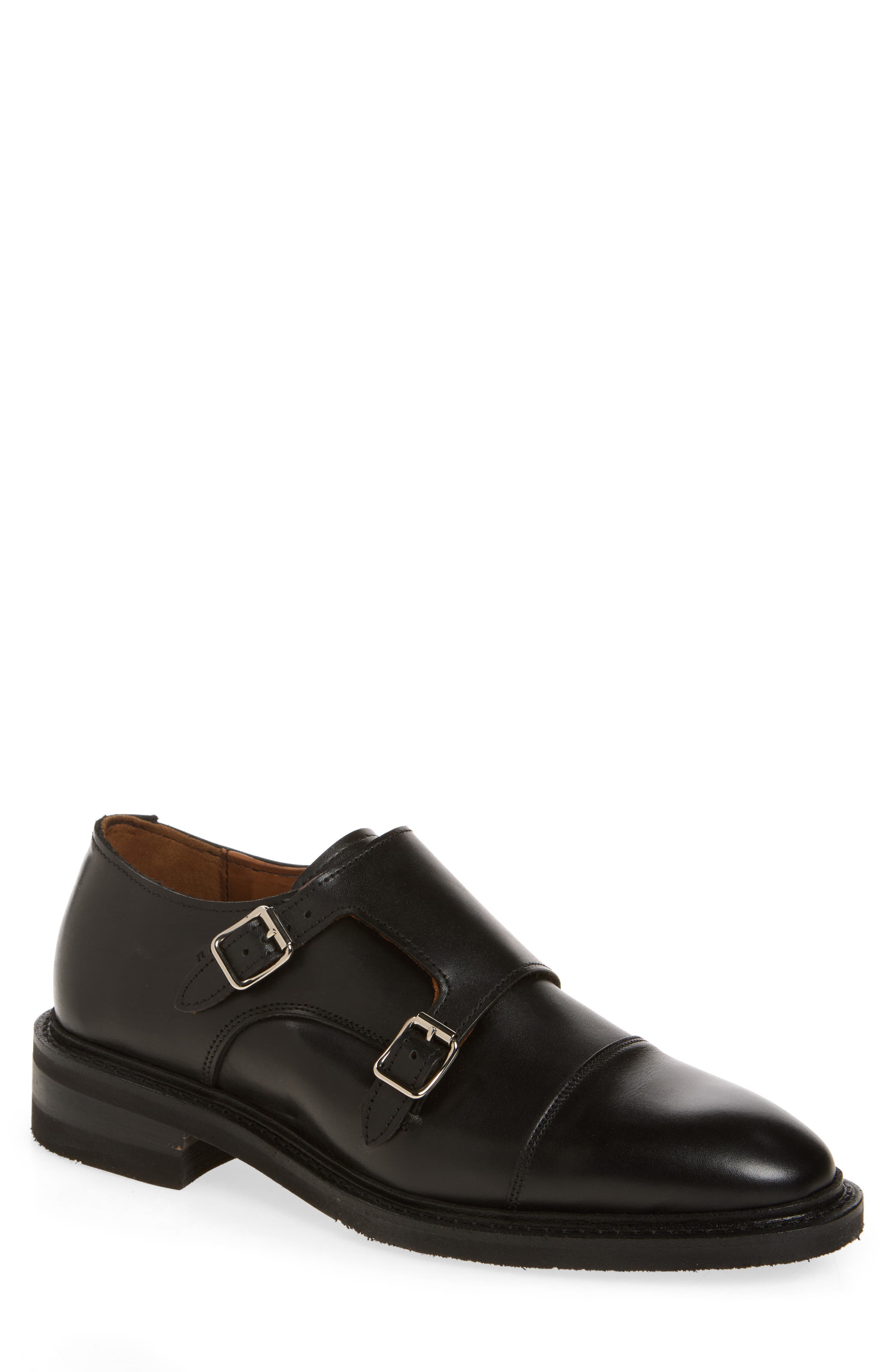 Richards Cap Toe Monk Strap Shoe, Main, color, BLACK