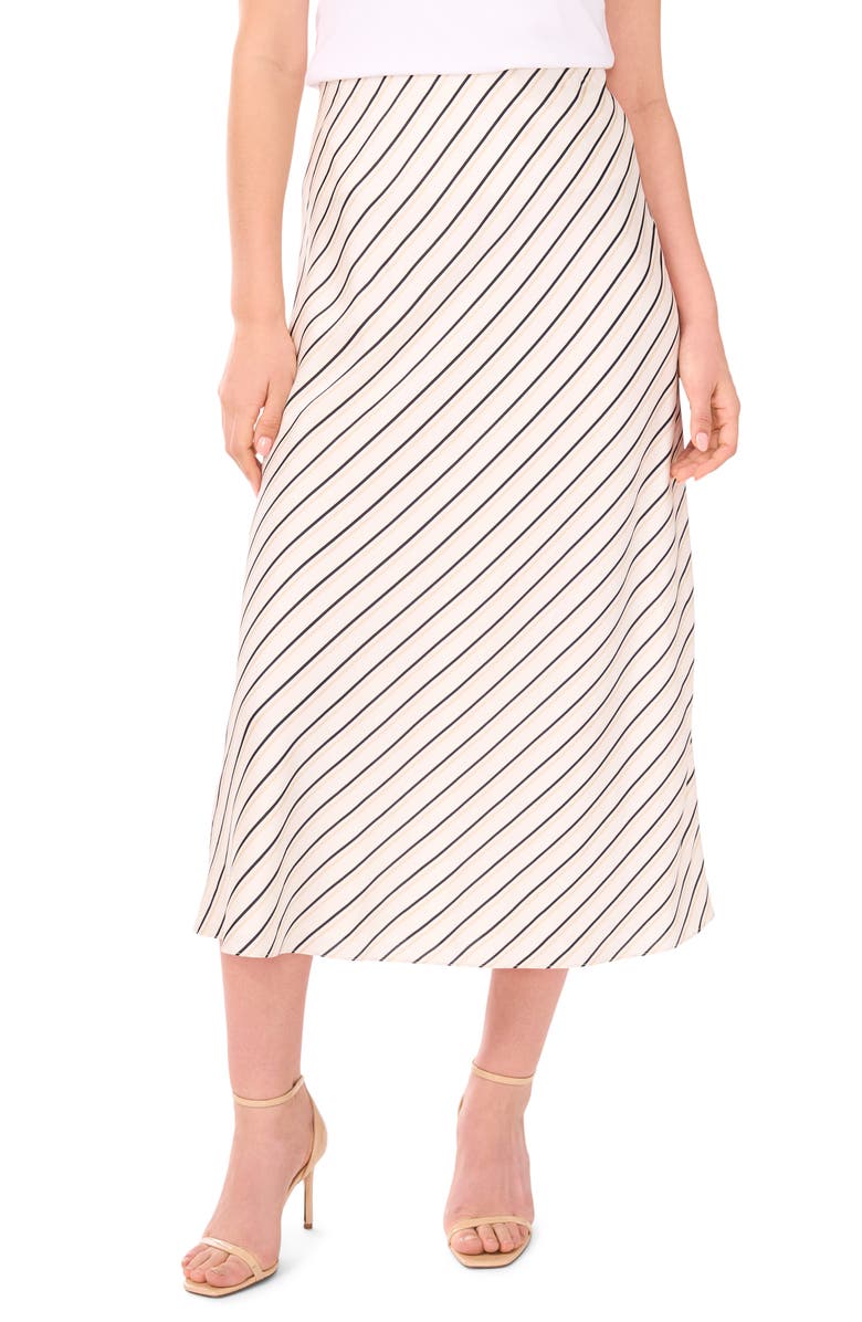 Vince Camuto Stripe Bias Cut Midi Skirt, Main, color, New Ivory