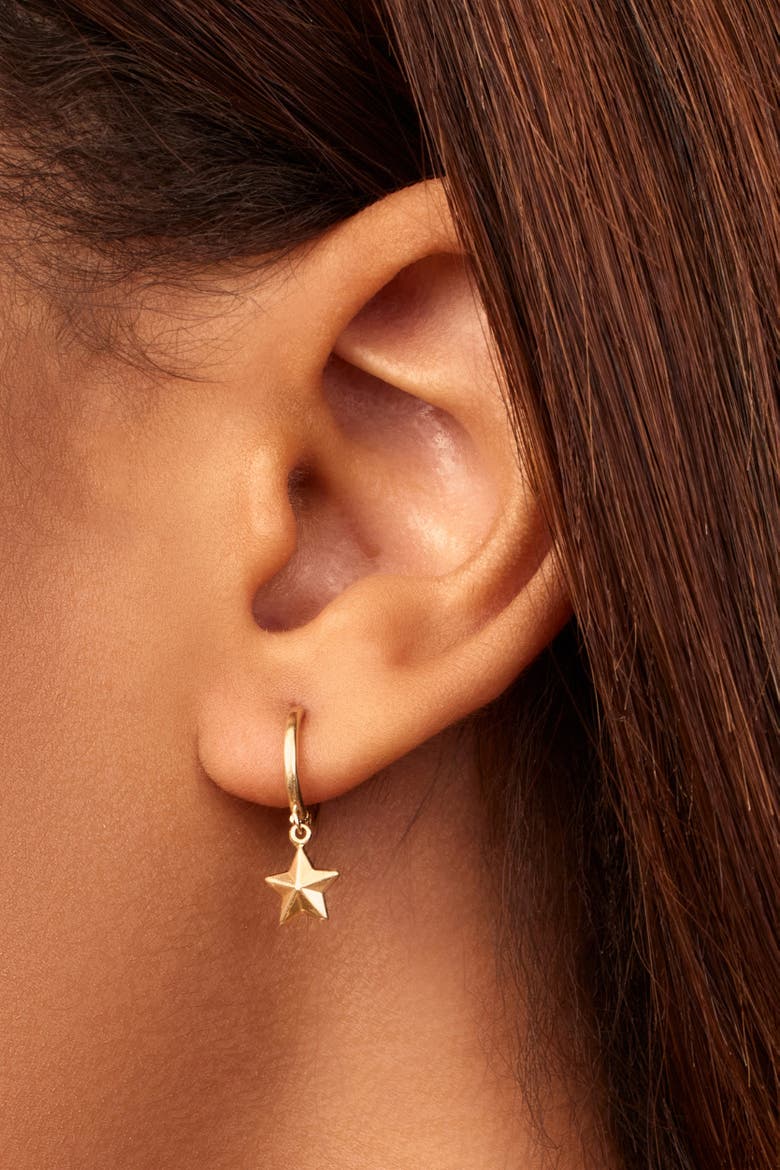 14K Gold Street Star Charm Hoops, Alternate, color, Yellow Gold