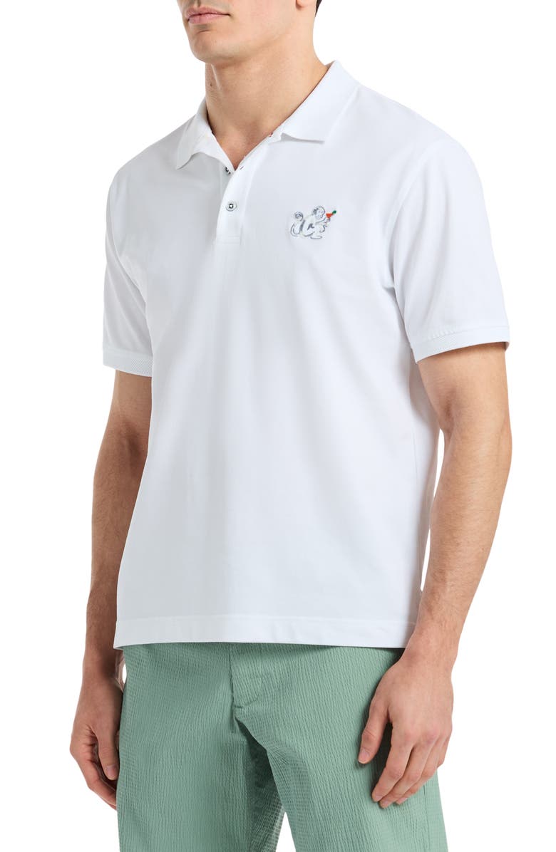 Robert Graham Monkey Business Embroidered Cotton Piqué Polo, Alternate, color, White