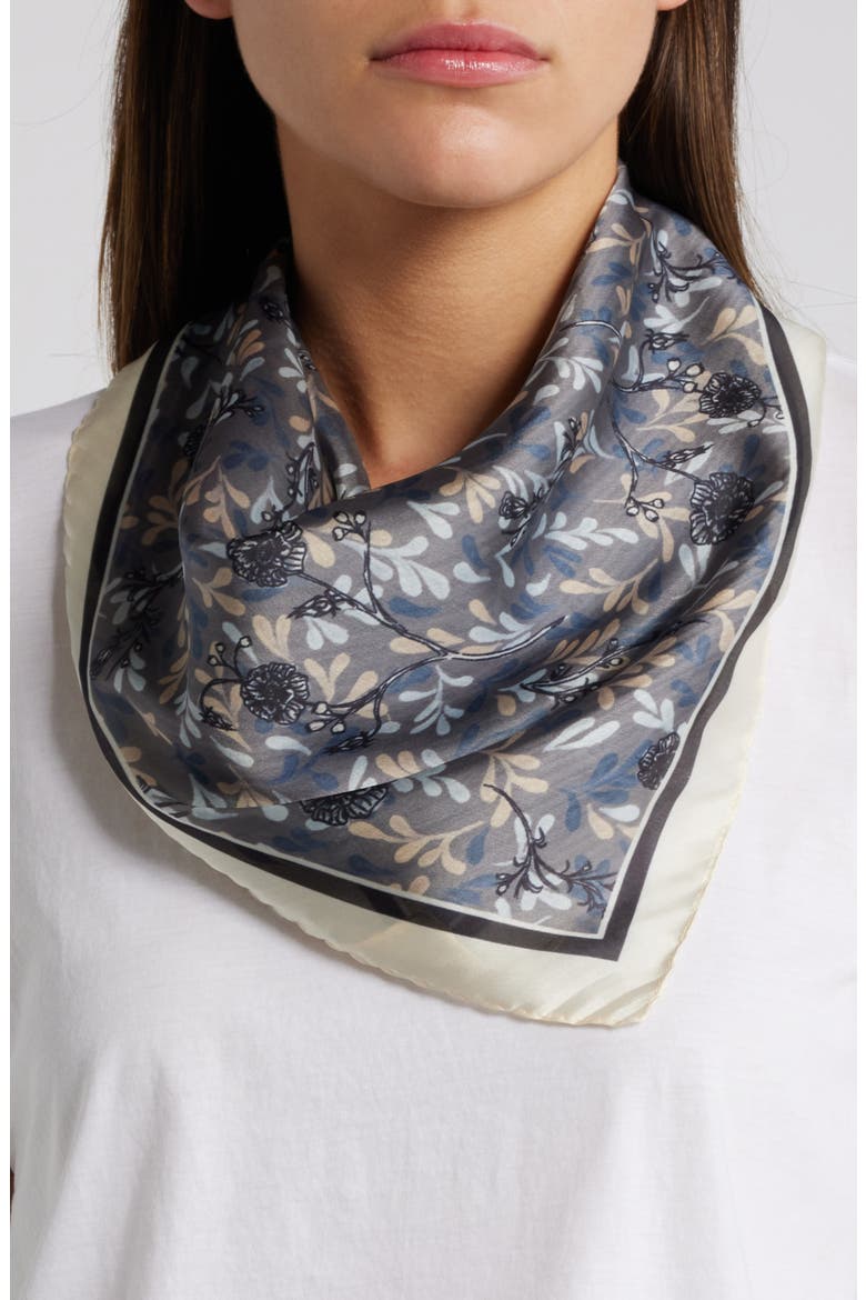 Pleated Satin Scarf, Main, color, GREY- BLUE CLIMBING FLORAL