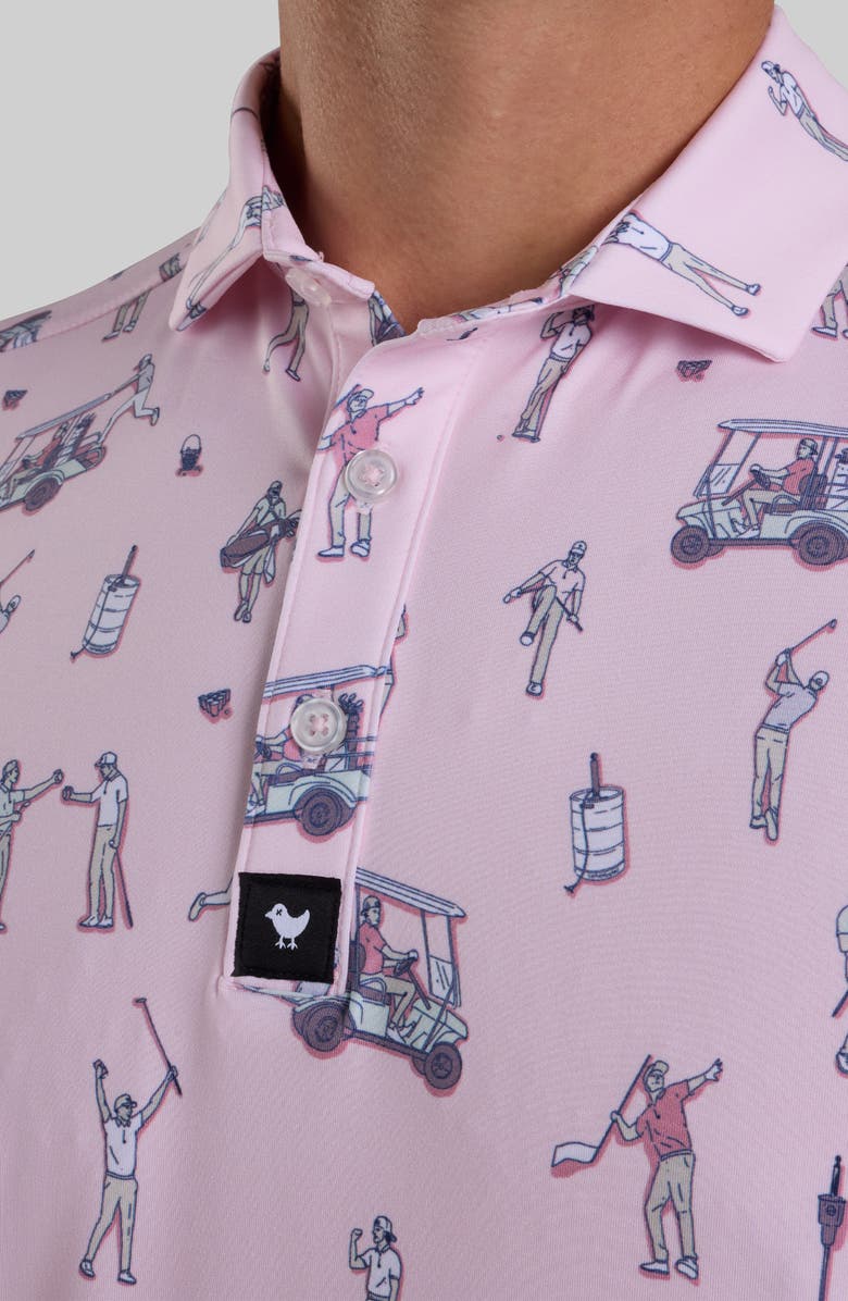 Bad Birdie Golfer Print Performance Golf Polo, Alternate, color, The Boys - Frosty Petal