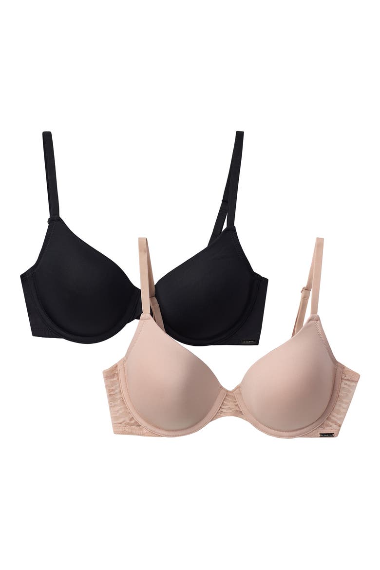 Animal Mesh 2-Pack T-Shirt Bras, Main, color, SATIN/ BLACK