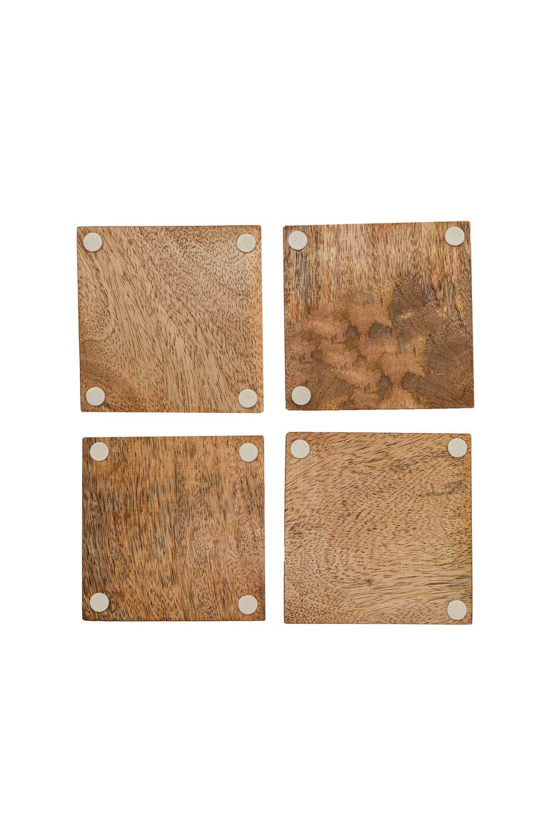 Set of 4 Stars & Stripes Coasters Mango Wood & Resin, Alternate, color, Brown