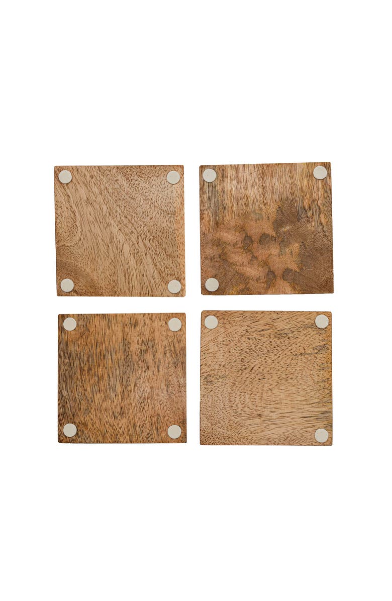 Foreside Home and Garden Set of 4 Stars & Stripes Coasters Mango Wood & Resin, Alternate, color, Brown