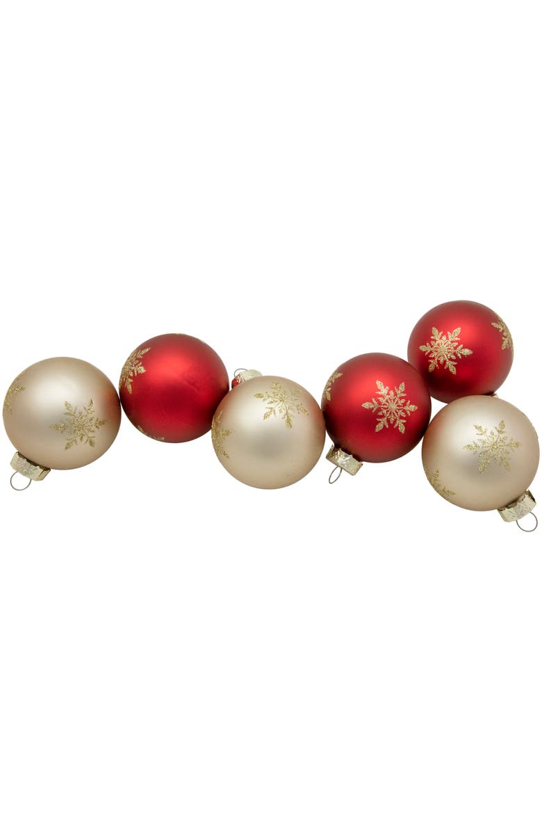 Northlight 6ct Red and Gold Snowflake Glass Ball Christmas Ornaments 2.5", Alternate, color, 