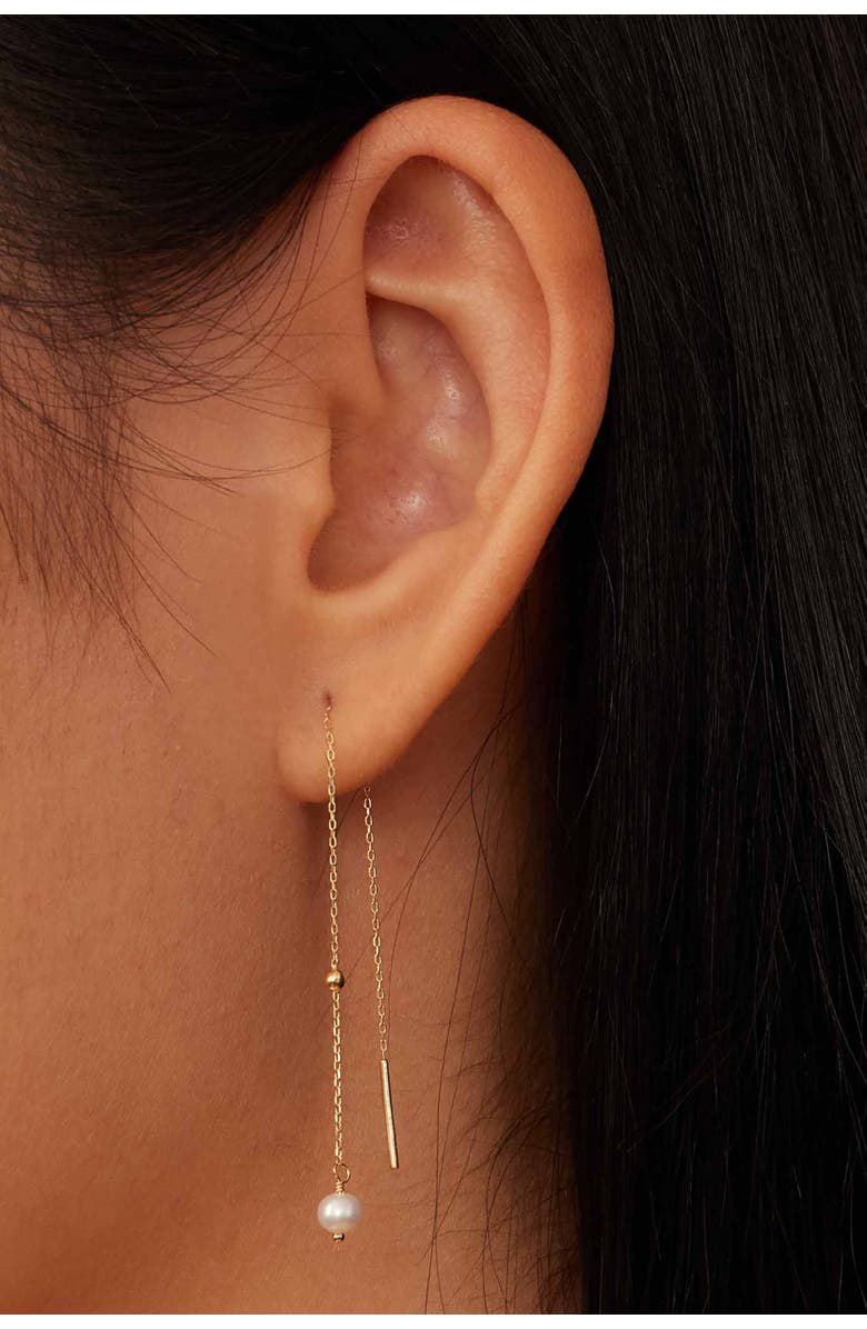 Oradina 14K Yellow Gold Pearl Girl Threaders, Alternate, color, Yellow Gold