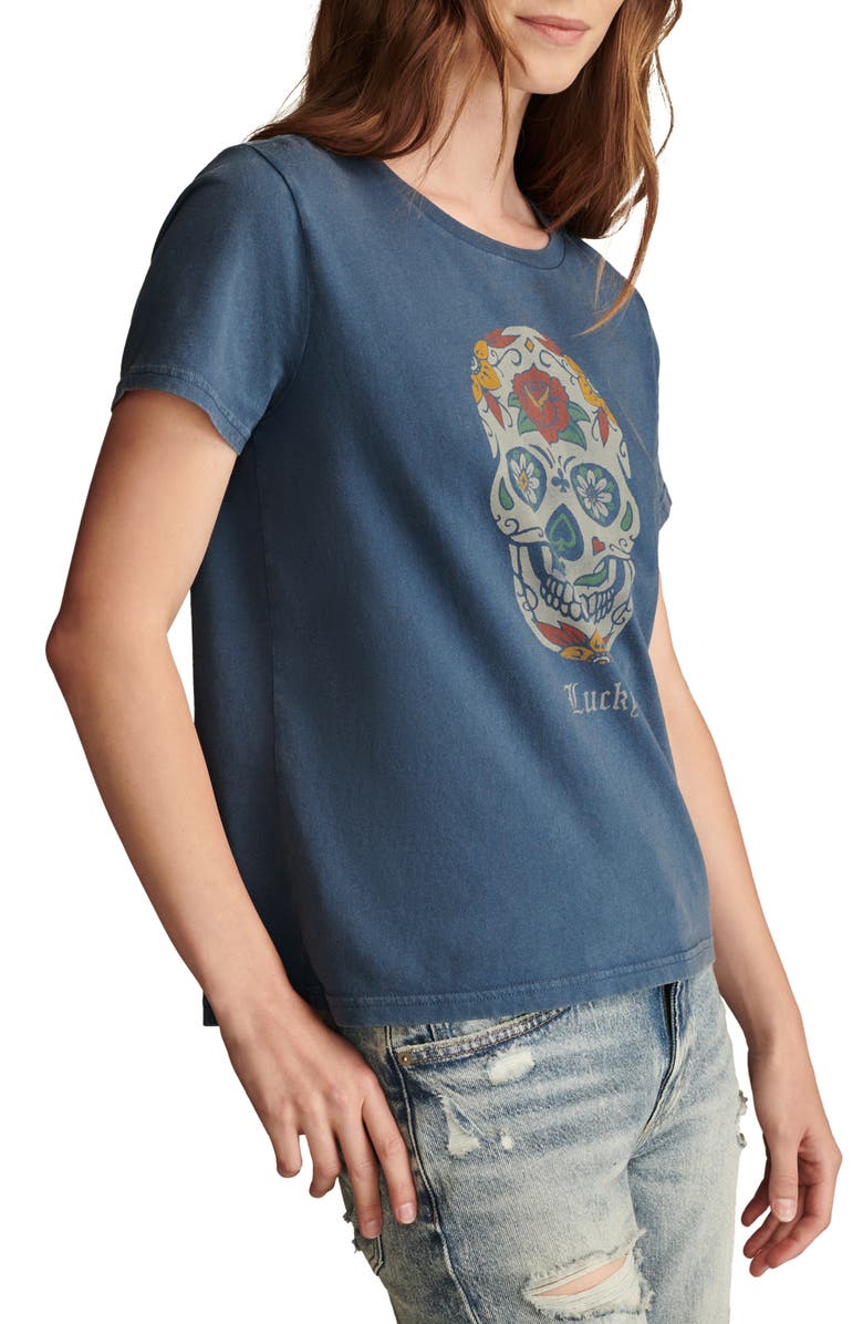 Lucky Brand Sugar Skull Logo Graphic T-Shirt, Alternate, color,