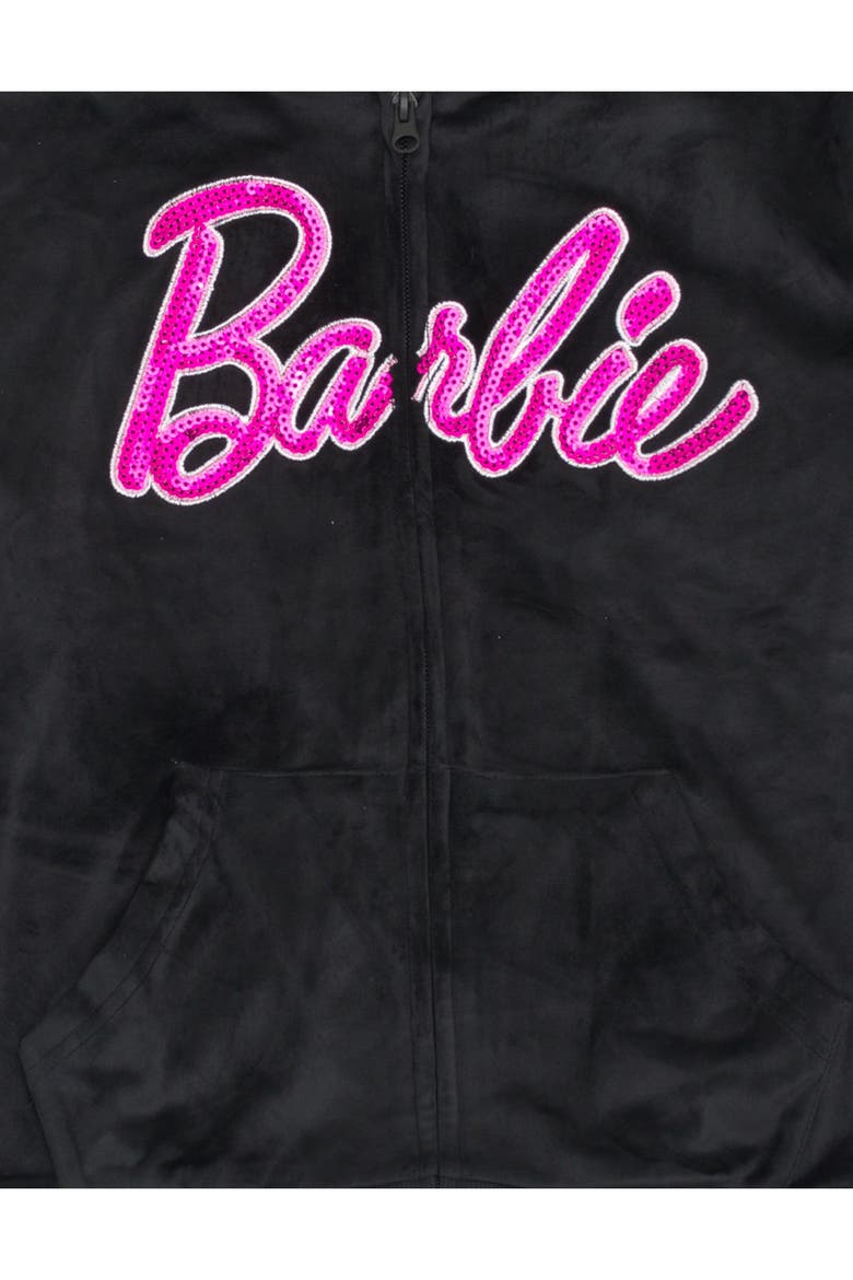Velour Zip-Up Hoodie, Alternate, color, Black Pink