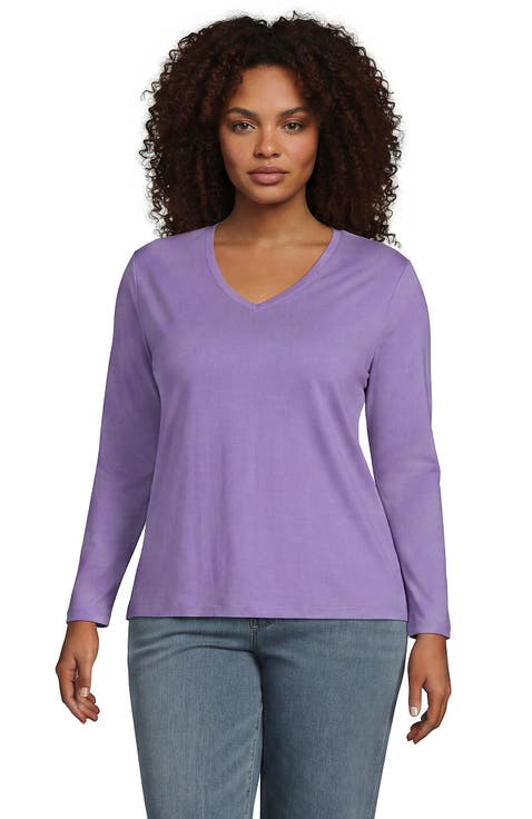 Plus Size Supima Cotton Long Sleeve V-neck T-shirt