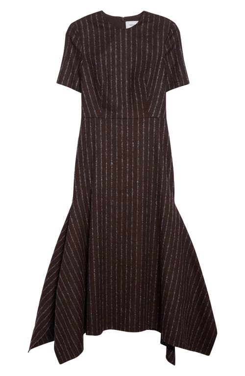 Erdem Pinstripe Short Sleeve Wool & Mohair Blend Midi Dress In Brown