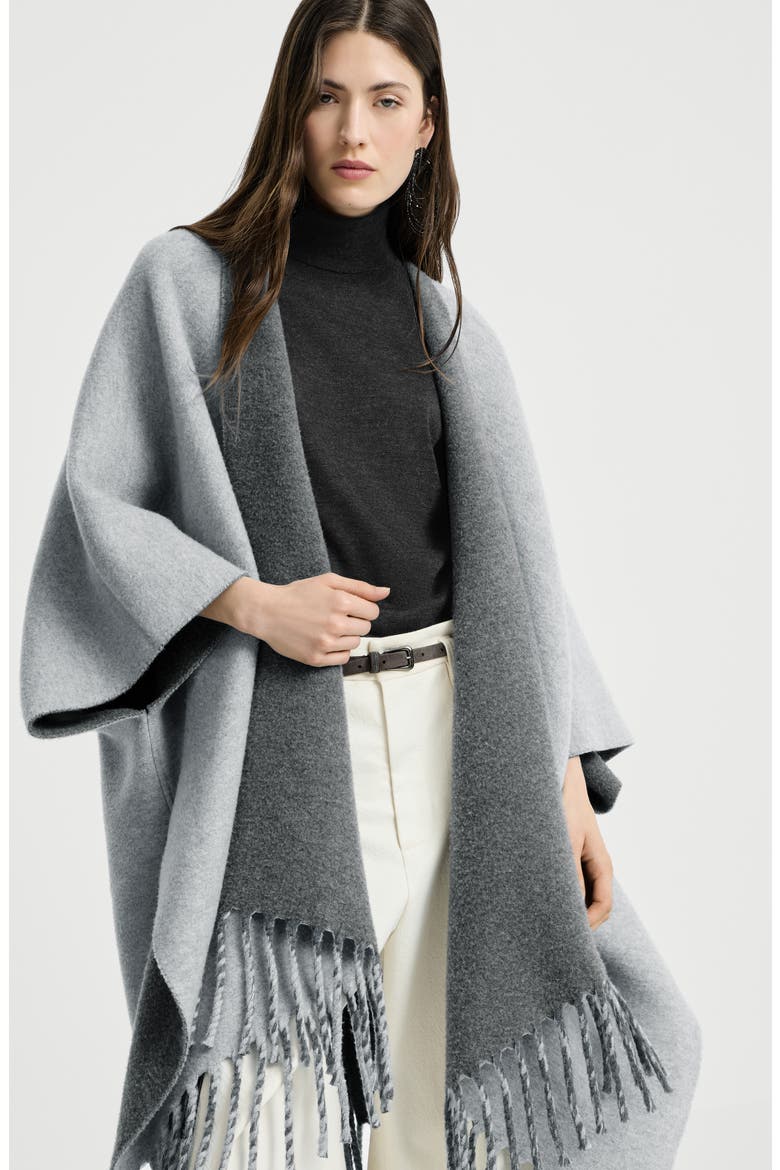 Wool and cashmere double knit reversible poncho, Alternate, color, Light Grey