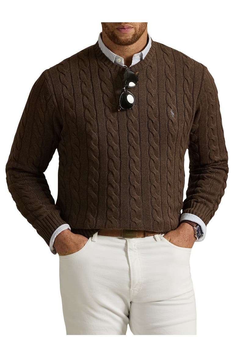 Big & Tall Cableknit Sweater, Main, color, NUTMEG BROWN HEATHER