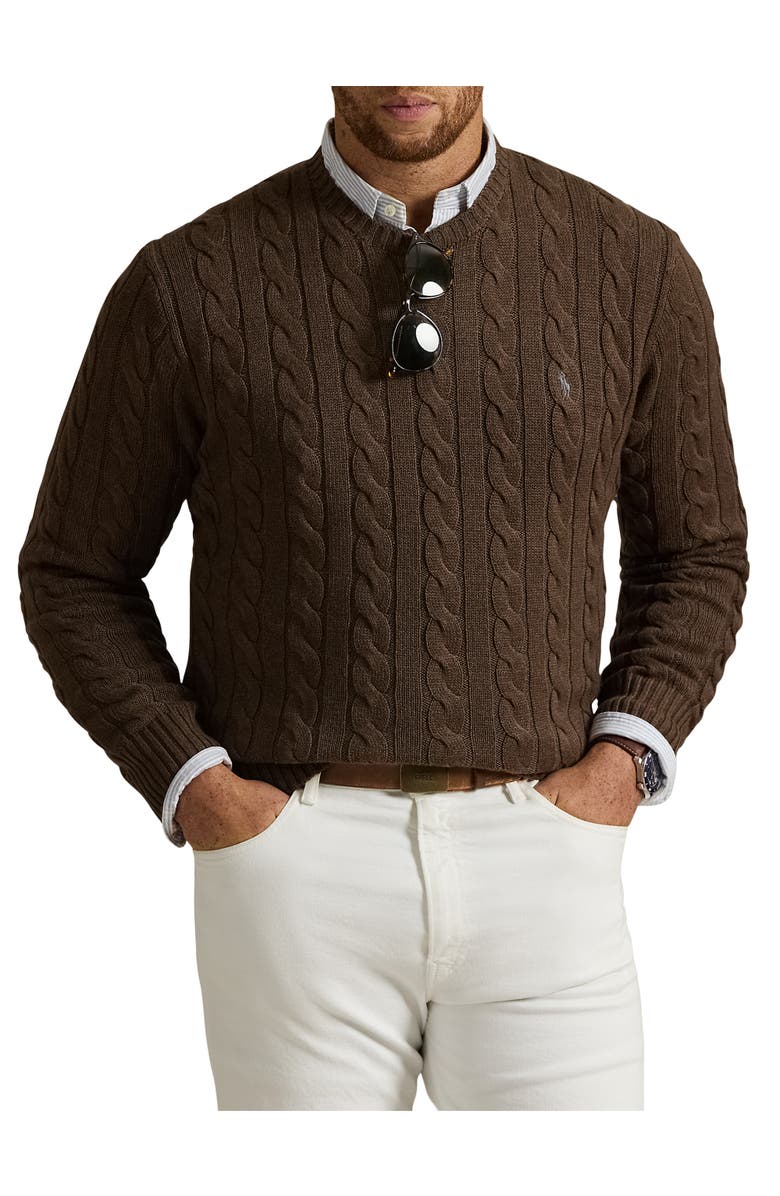 Polo Ralph Lauren Big & Tall Cableknit Sweater, Main, color, Nutmeg Brown Heather