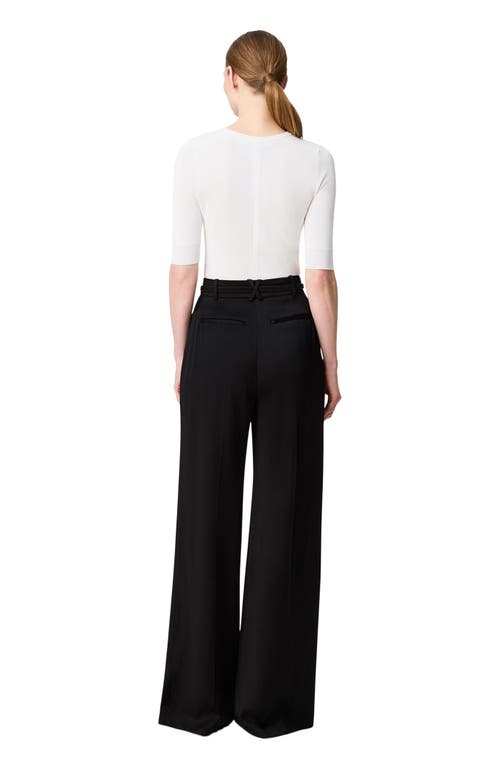 Another Tomorrow Satin Pleated Trouser In Black