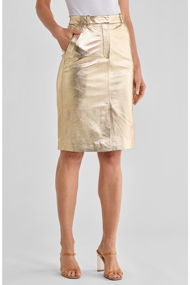 Maxine Metallic Leather Midi Skirt, Main, color, GOLD
