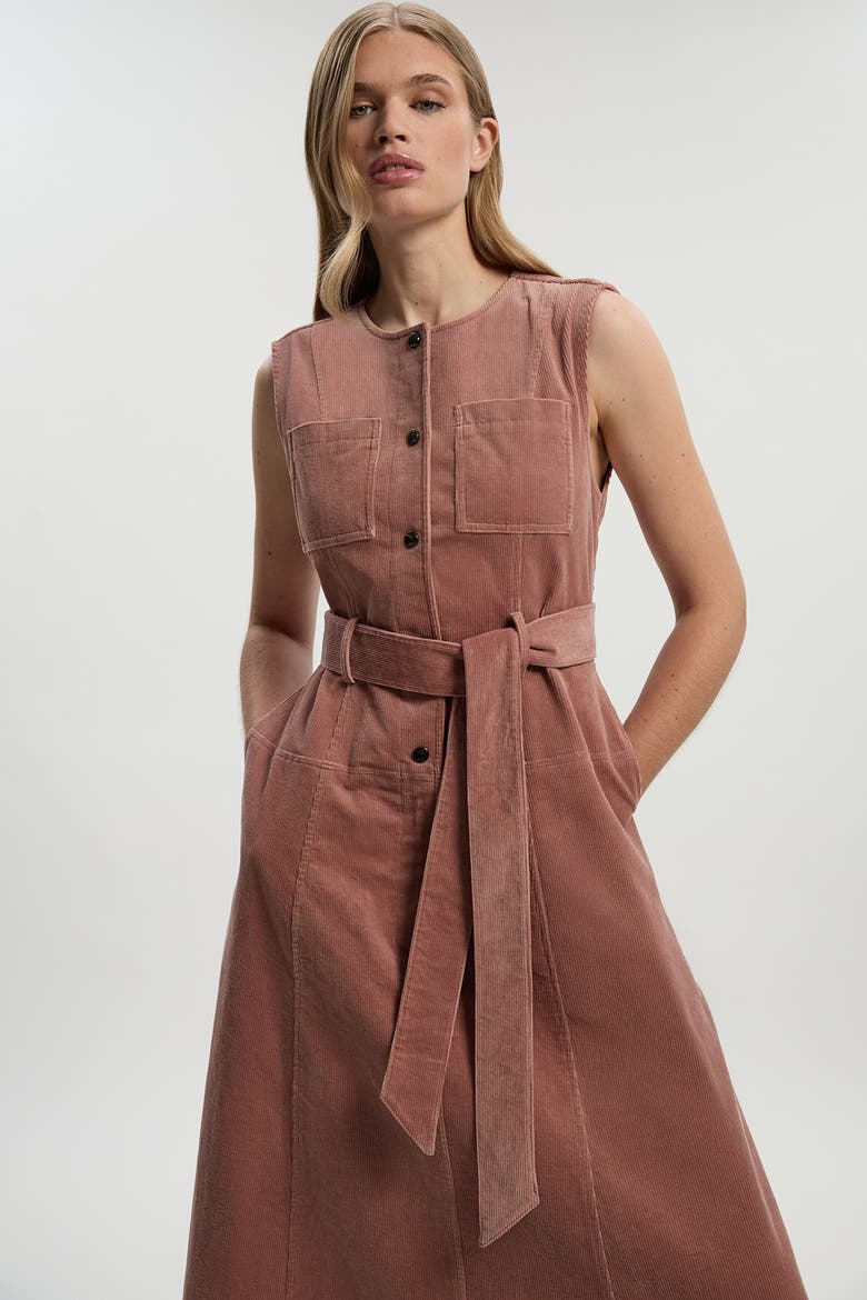 Stretch Cord Belted Midi Dress, Alternate, color, Pink