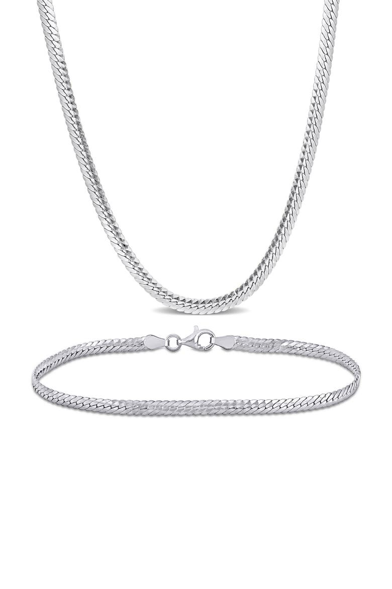 Herringbone Chain Bracelet & Necklace Set, 2mm, Main, color, SILVER