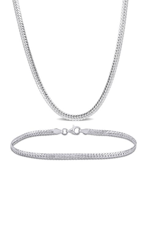 Herringbone Chain Bracelet & Necklace Set, 2mm