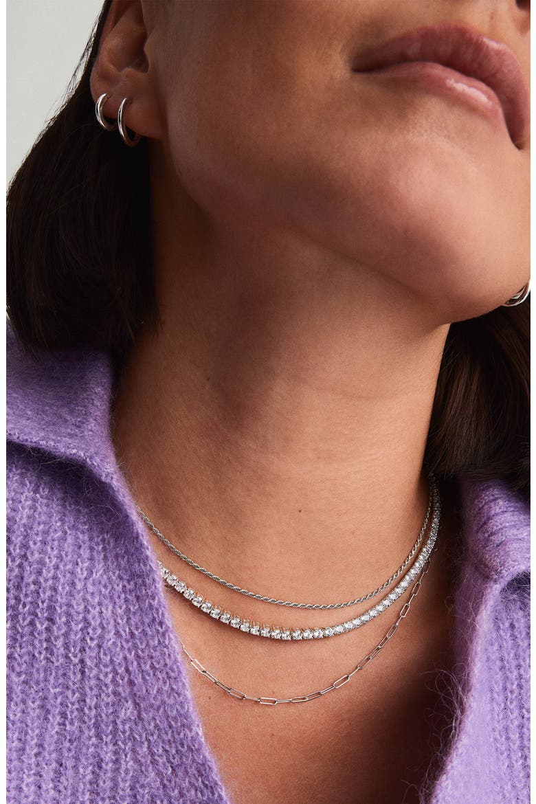 Lab Grown Sapphire Tennis Necklace, Alternate, color, Sterling Silver