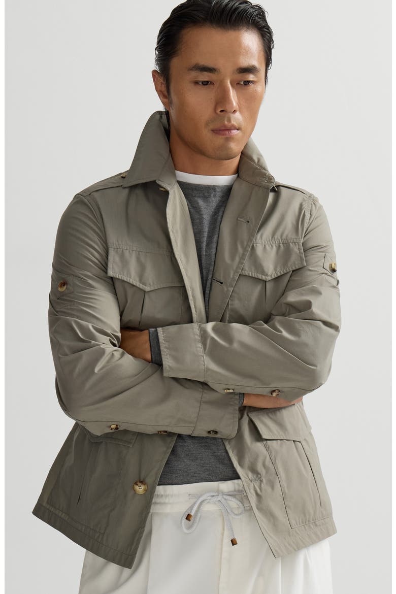 Lightweight water-resistant techno cotton unlined safari jacket, Alternate, color, Khaki