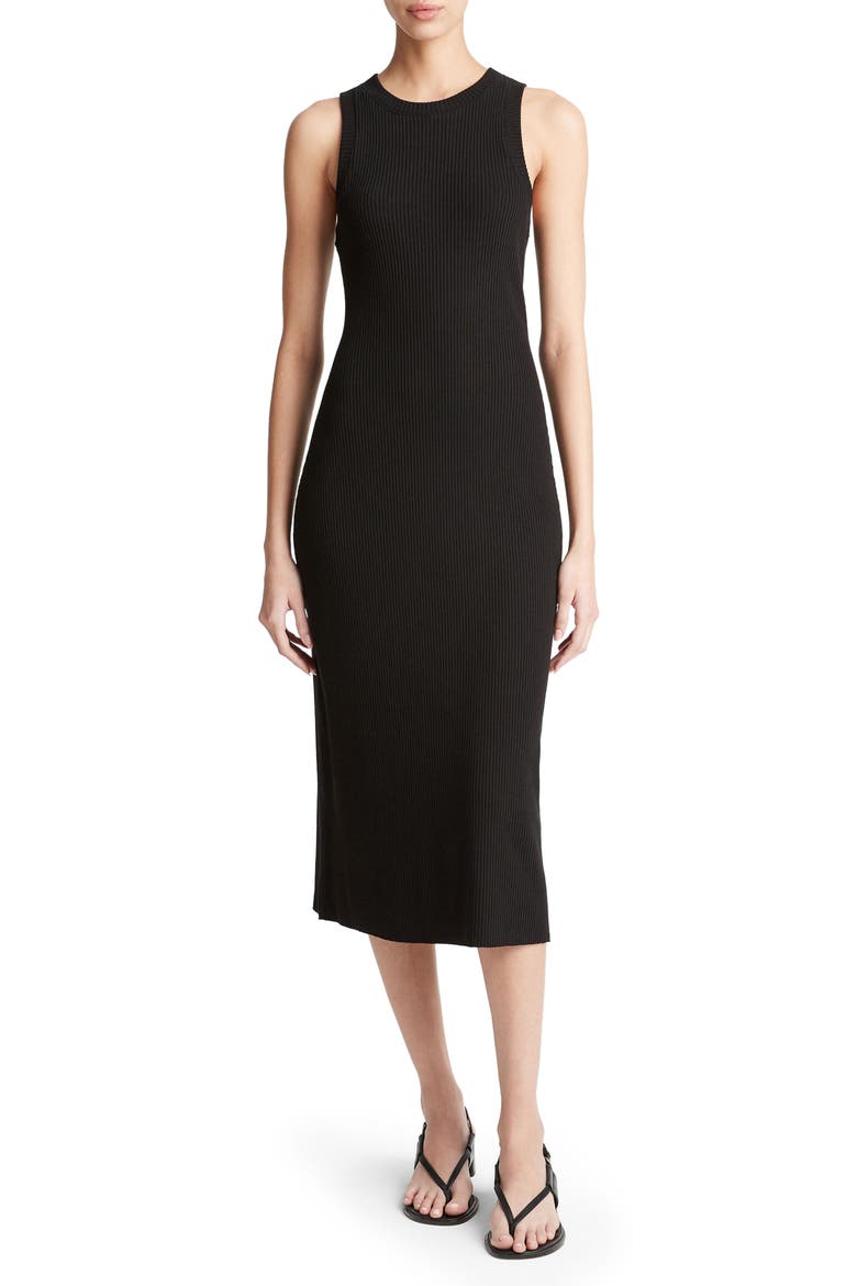 Rib Tank Midi Dress, Main, color, BLACK
