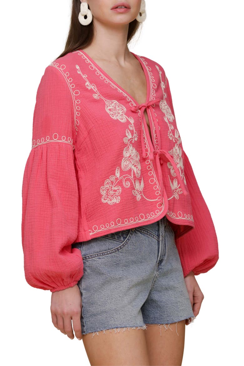 Embroidered Blouson Sleeve Jacket, Alternate, color, HONEYSUCKLE