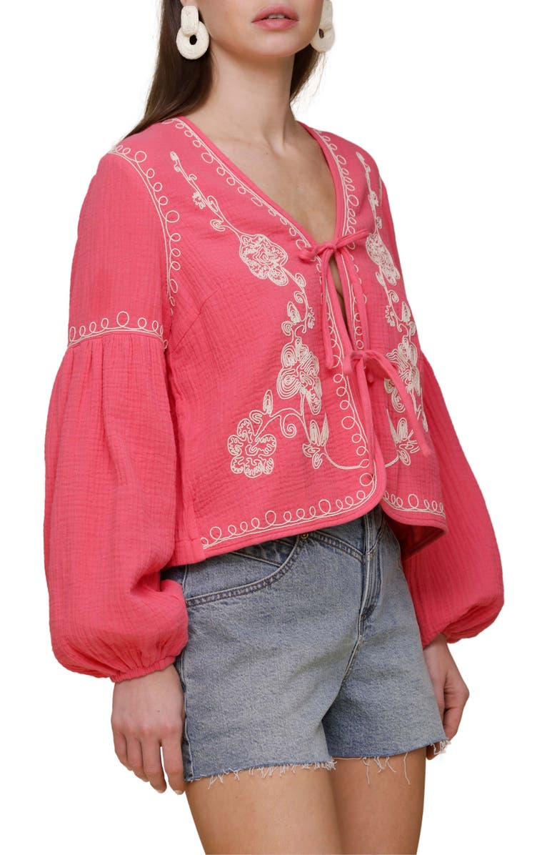 Avec Les Filles Embroidered Blouson Sleeve Jacket, Alternate, color, Honeysuckle