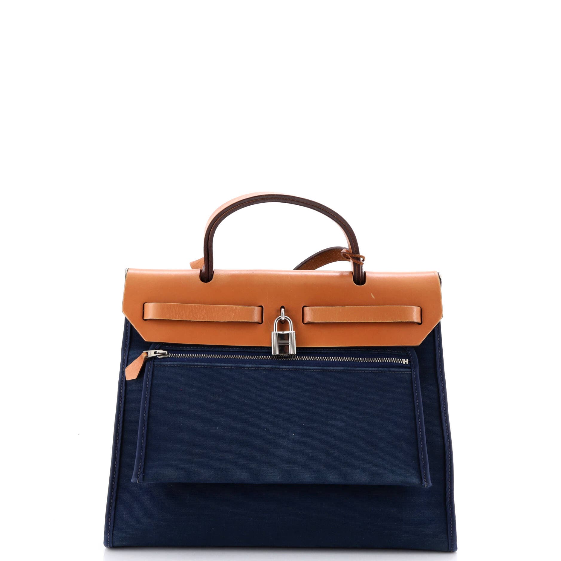 Pre-Owned Hermes Herbag Zip Leather and Toile 31, Alternate, color, Bleu De Prusse