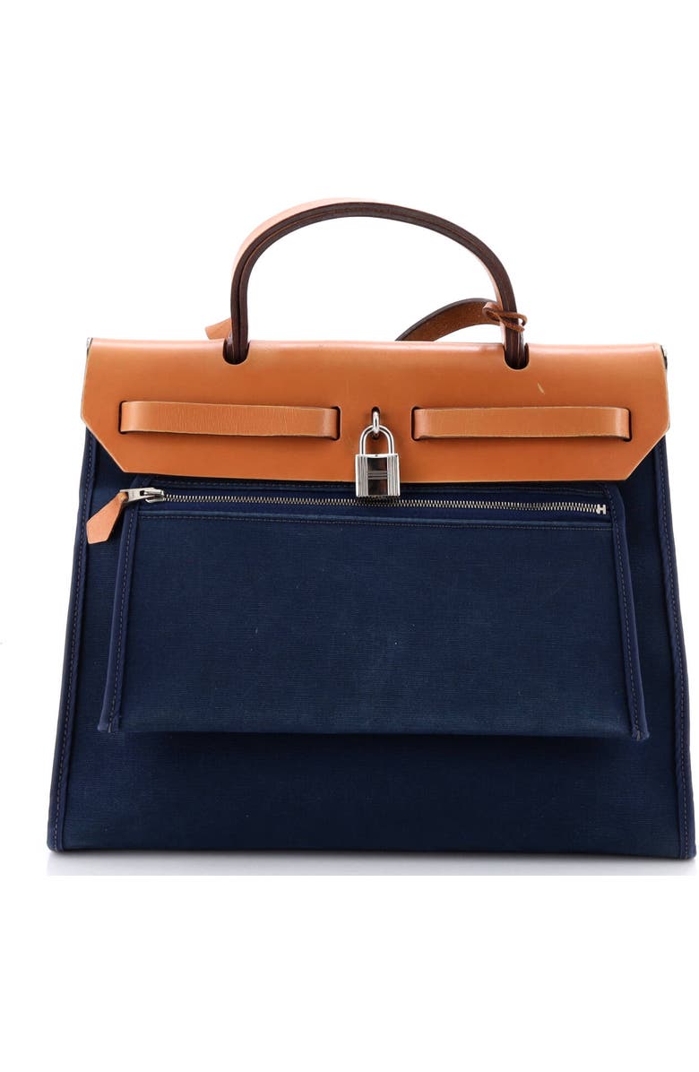 Pre-Owned Hermes Herbag Zip Leather and Toile 31, Alternate, color, Bleu De Prusse