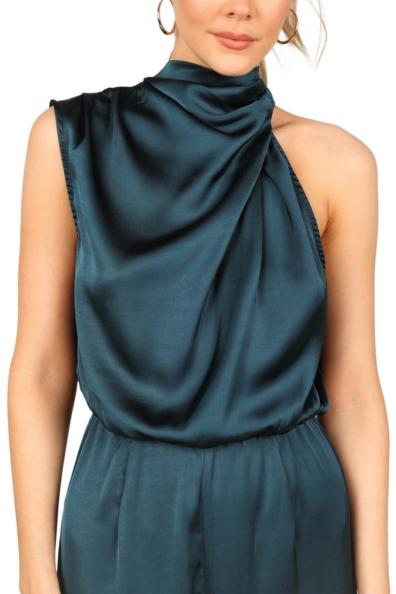 Savannah One-Shoulder Satin Jumpsuit, Alternate, color, TEAL