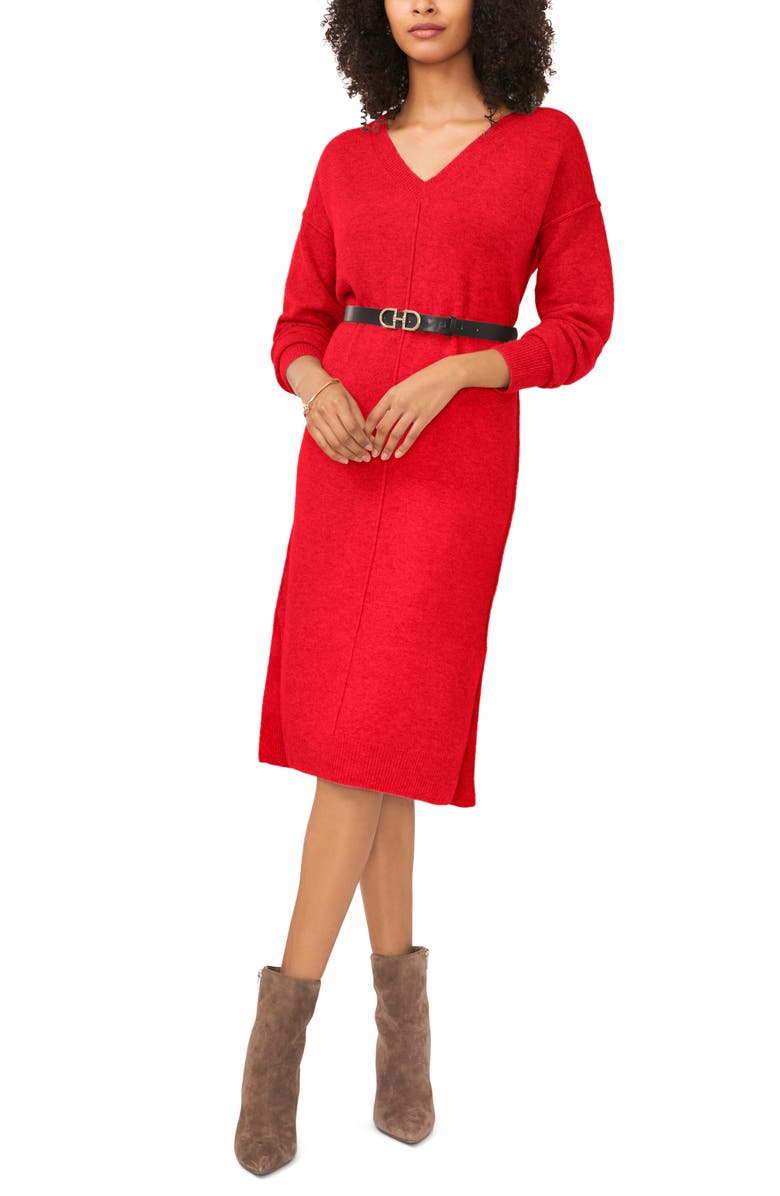 Vince Camuto Exposed Seam Long Sleeve Sweater Dress, Alternate, color, Luminous Red