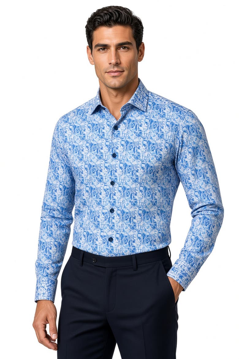 Dublin Print Button-Up Long Sleeve Shirt, Alternate, color, Blue