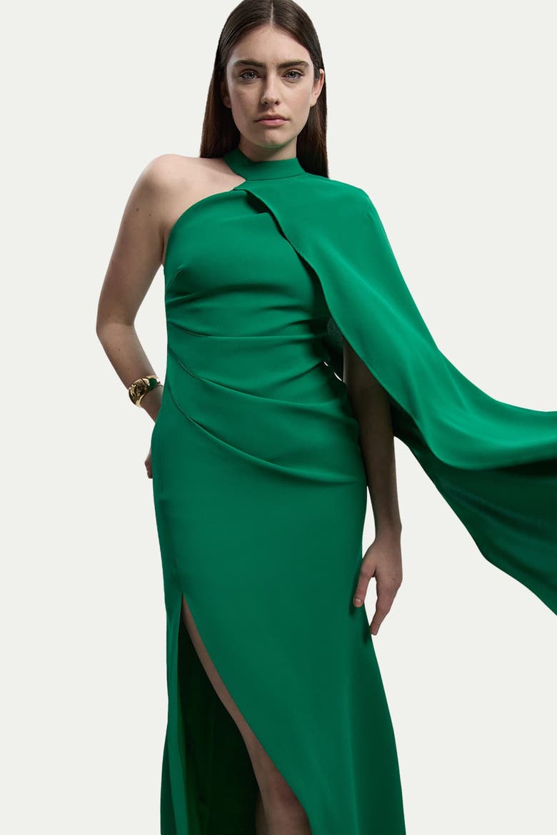 One Shoulder Cape Sleeve Maxi Dress, Alternate, color, Green