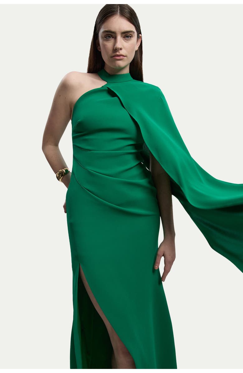 Karen Millen One Shoulder Cape Sleeve Maxi Dress, Alternate, color, Green