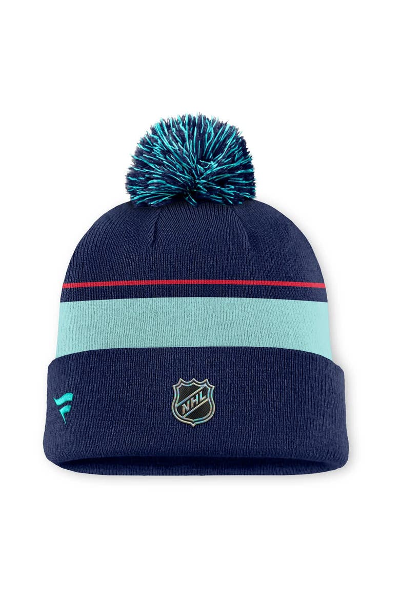 Men's Fanatics Deep Sea Blue Seattle Kraken Authentic Pro Rink Cuffed Knit Hat with Pom, Alternate, color, Navy