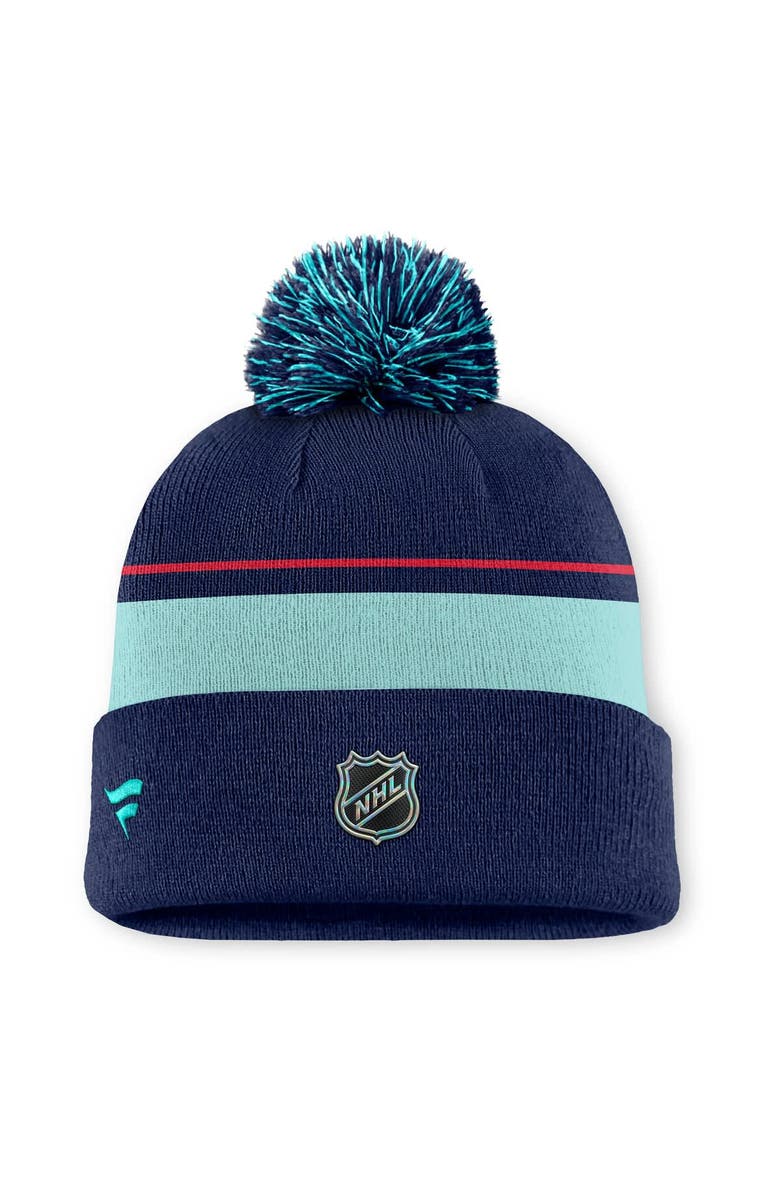 FANATICS Men's Fanatics Deep Sea Blue Seattle Kraken Authentic Pro Rink Cuffed Knit Hat with Pom, Alternate, color, Navy