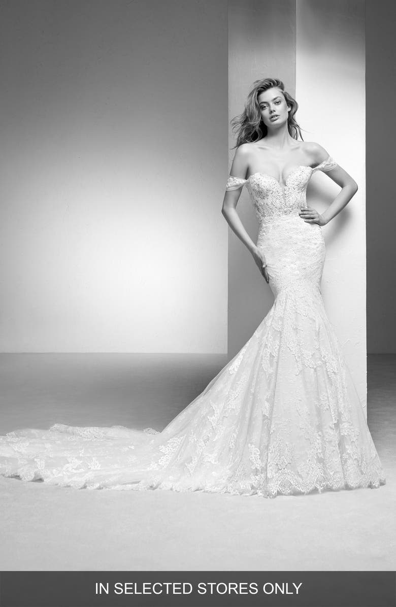 Pronovias Imelda Lace Mermaid Wedding Dress, Main, color, 