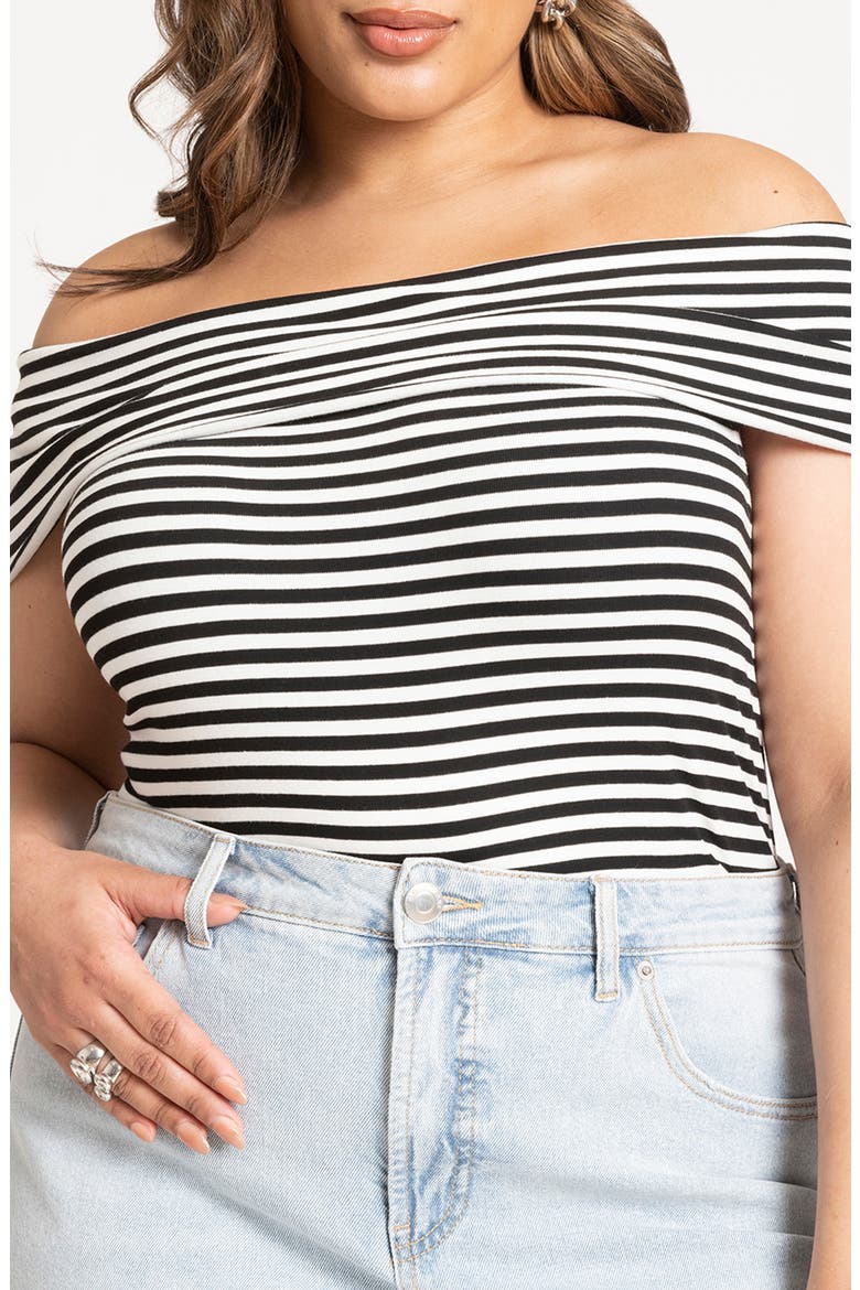 Off the Shoulder Stripe Top, Alternate, color, BLACK ONYX/ WHITE STRIPE