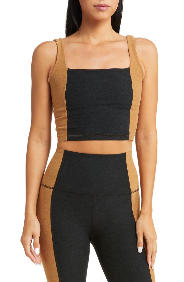 Beyond Yoga Space Dye Colorblock Crop Tank, Main, color, Darkest Night/Carmel Toffee