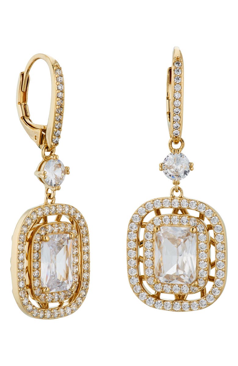 Nadri Double Halo Cubic Zirconia Drop Earrings, Main, color, 