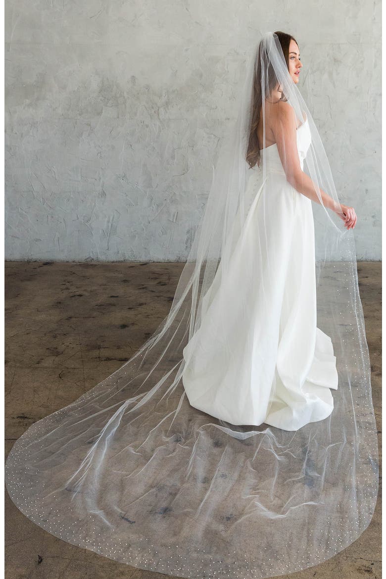 Luella Beaded Crystal Trim Cathedral Veil (Nordstrom Exclusive), Alternate, color, IVORY