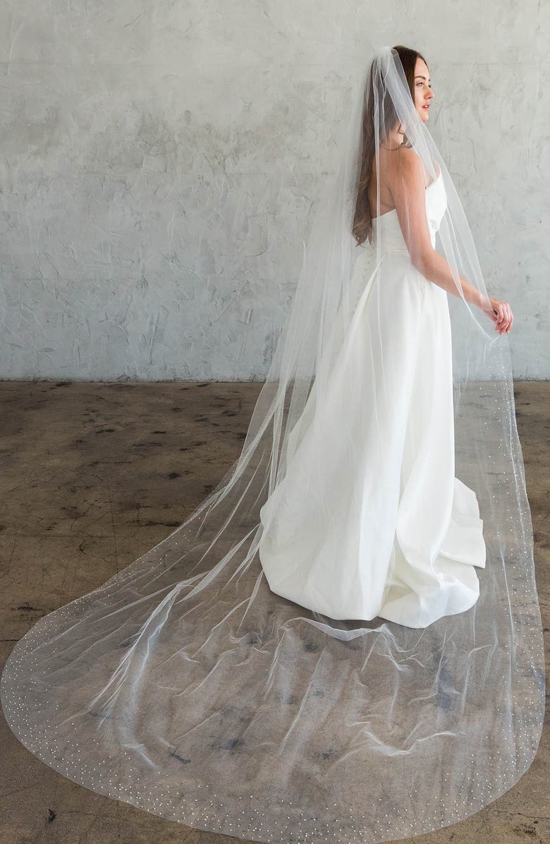 Brides & Hairpins Luella Beaded Crystal Trim Cathedral Veil, Alternate, color, Ivory