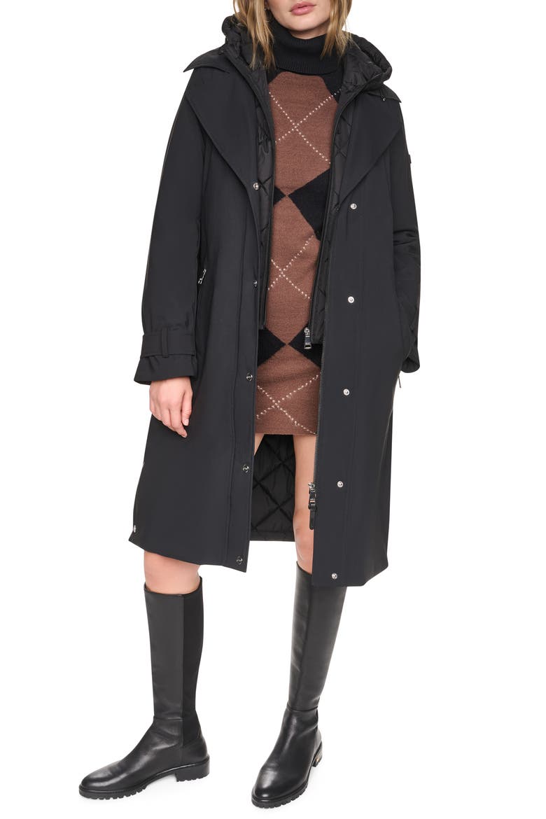 Mixed Media Trench Coat, Alternate, color, BLACK