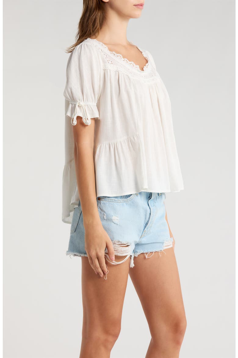 Karlie Eyelet Puff Sleeve Top, Alternate, color, WHITE