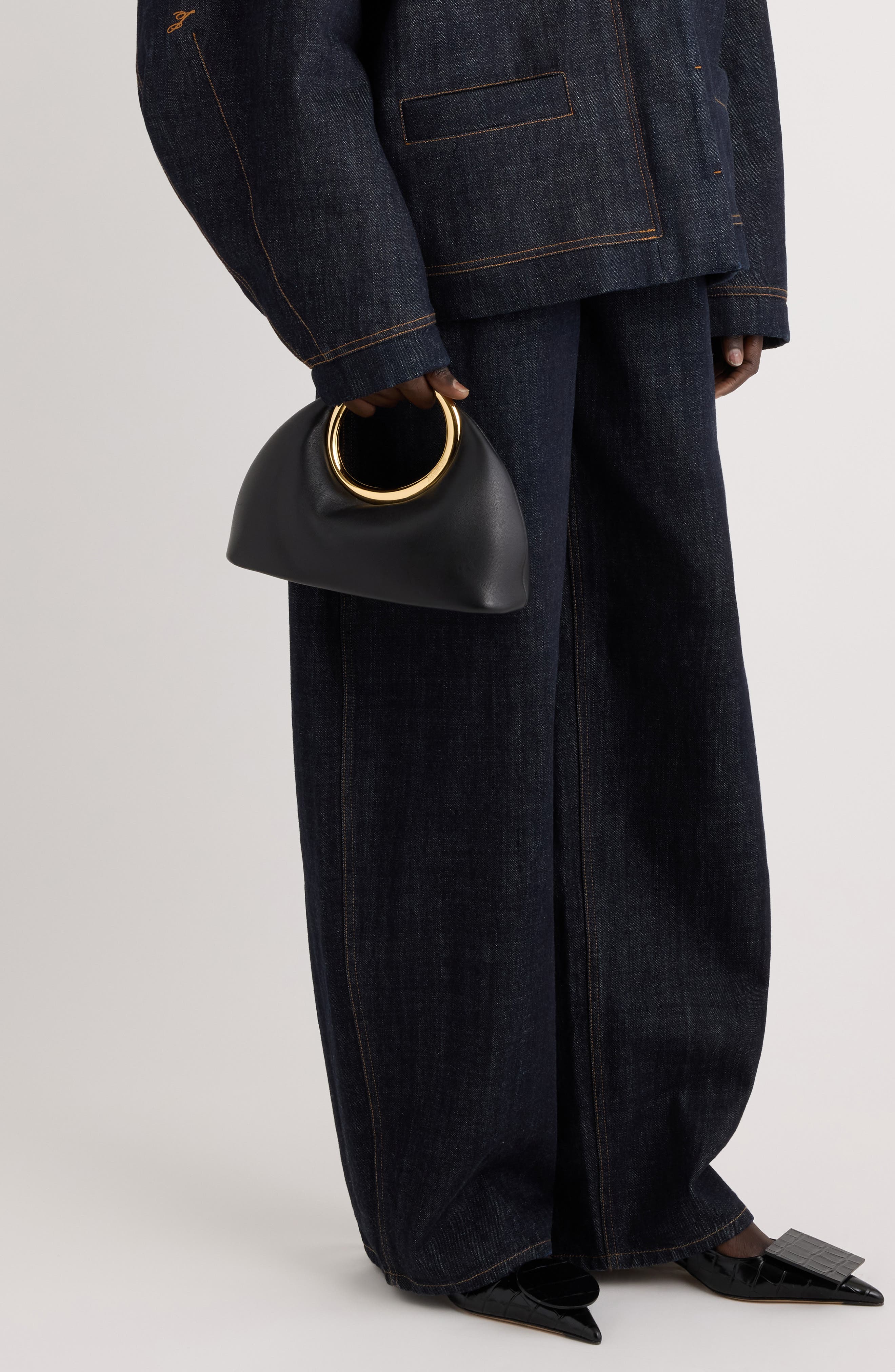 Jacquemus Le Petite Calino Leather Top Handle Bag, Alternate, color, Black 990